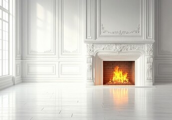 Elegant White Room with Fireplace