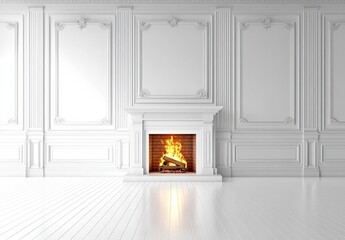 Elegant White Room with Fireplace