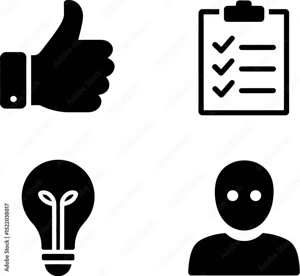 Poster vector icons set like idea lightbulb checklist thumbs up and user profile for graphic design usage e