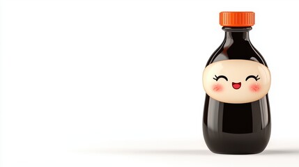 Cheerful Sauce Bottle: This playful image features a charming sauce bottle with a cheerful expression. Its smooth, glossy exterior is accentuated with an orange cap and a label.