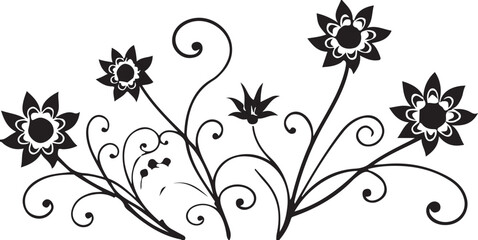 Black and white floral design elements feature ornate vintage flower illustrations with leaves and decorative swirls, perfect for vector art patterns or tattoo designs
