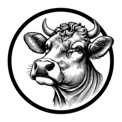 head of cow isolated on white, A high quality vector illustration of a cow's head, presented in clean detail against a plain white background. Ideal for agricultural and farming.