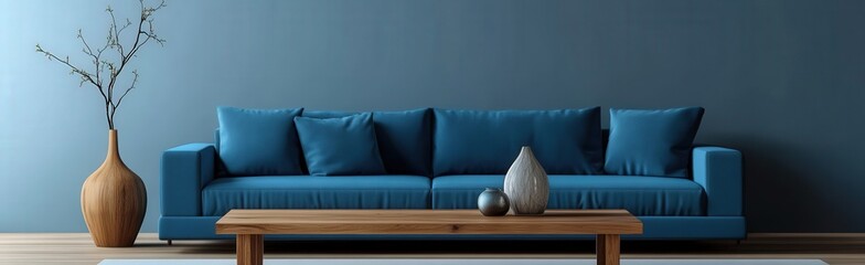 Modern Living Room in Deep Blue