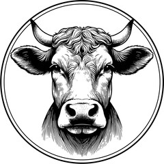 head of cow isolated on white, A high quality vector illustration of a cow's head, presented in clean detail against a plain white background. Ideal for agricultural and farming.
