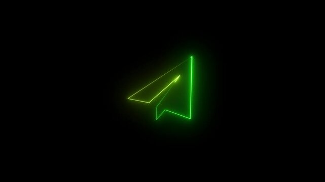 Glowing Neon Style Telegram Icon.Neon Line Art Telegram Logo Glowing on Dark Background
