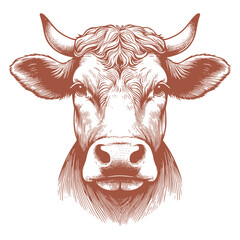 head of cow isolated on white, A high quality vector illustration of a cow's head, presented in clean detail against a plain white background. Ideal for agricultural and farming.