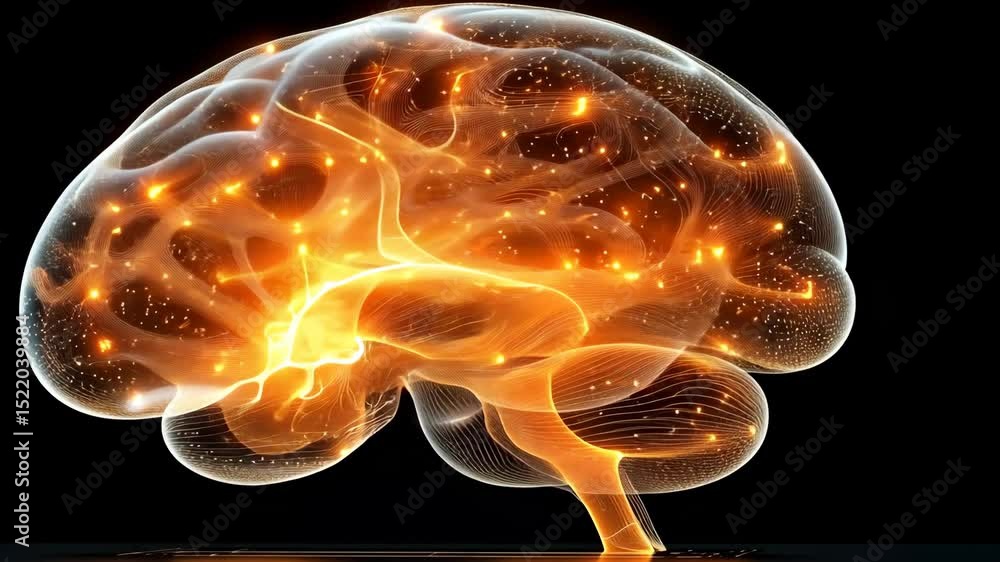 Poster futuristic digital brain illustration with illuminating neural networks for cognitive technology vis