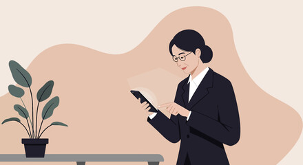 a man in a suit is using his cell Minimalist Vector Design. Suitable for Landing Page, Marketing Presentation, Infographics, Social Media Posts, Blog Illustration, etc.
