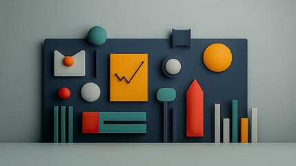 Abstract geometric shapes arranged on a dark panel