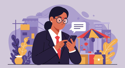 a man in a suit is using his phone Minimalist Vector Design. Suitable for Landing Page, Marketing Presentation, Infographics, Social Media Posts, Blog Illustration, etc.