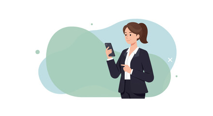 a woman in a suit holding a cell Contemporary Flat Vector Illustration. Suitable for Landing Page, Marketing Presentation, Infographics, Social Media Posts, Blog Illustration, etc. 