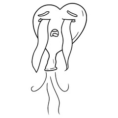 deflated heart shaped balloon character illustration hand drawn outline vector