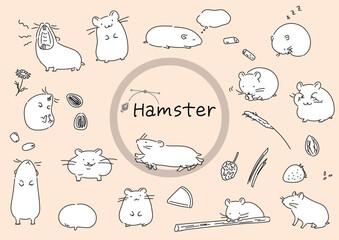 シンプル線画のハムスターセットベクター線