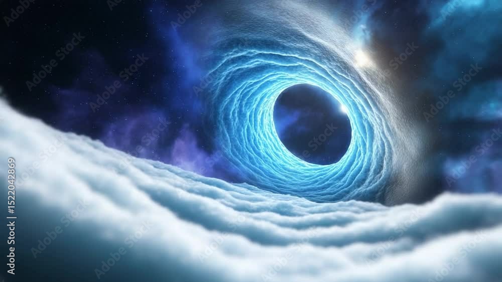 Poster Celestial Vortex: A mesmerizing cosmic vortex of swirling nebulae and celestial energy, a vibrant blue ring dominates the dark expanse of space, creating a breathtaking and ethereal spectacle. 