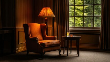Fototapeta premium A cozy room features a comfortable armchair and a window