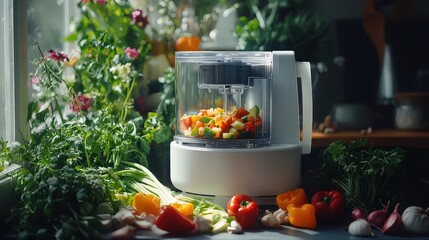 Food preparation action with chopped vegetables in a cozy kitchen environment for healthy eating inspiration