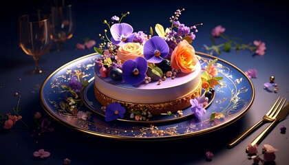 Birthday cake with lit candles on a decorated table for a sweet celebration