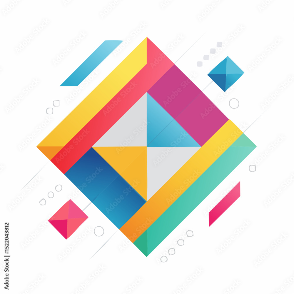 Poster abstract geometric design with vibrant colors and dynamic shapes, creating a modern, eye-catching gr