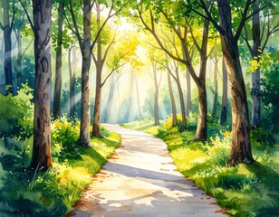 Peaceful forest path surrounded by trees and nature in a quiet woodland setting