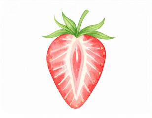 Strawberry on white background with fresh red color and green leaves