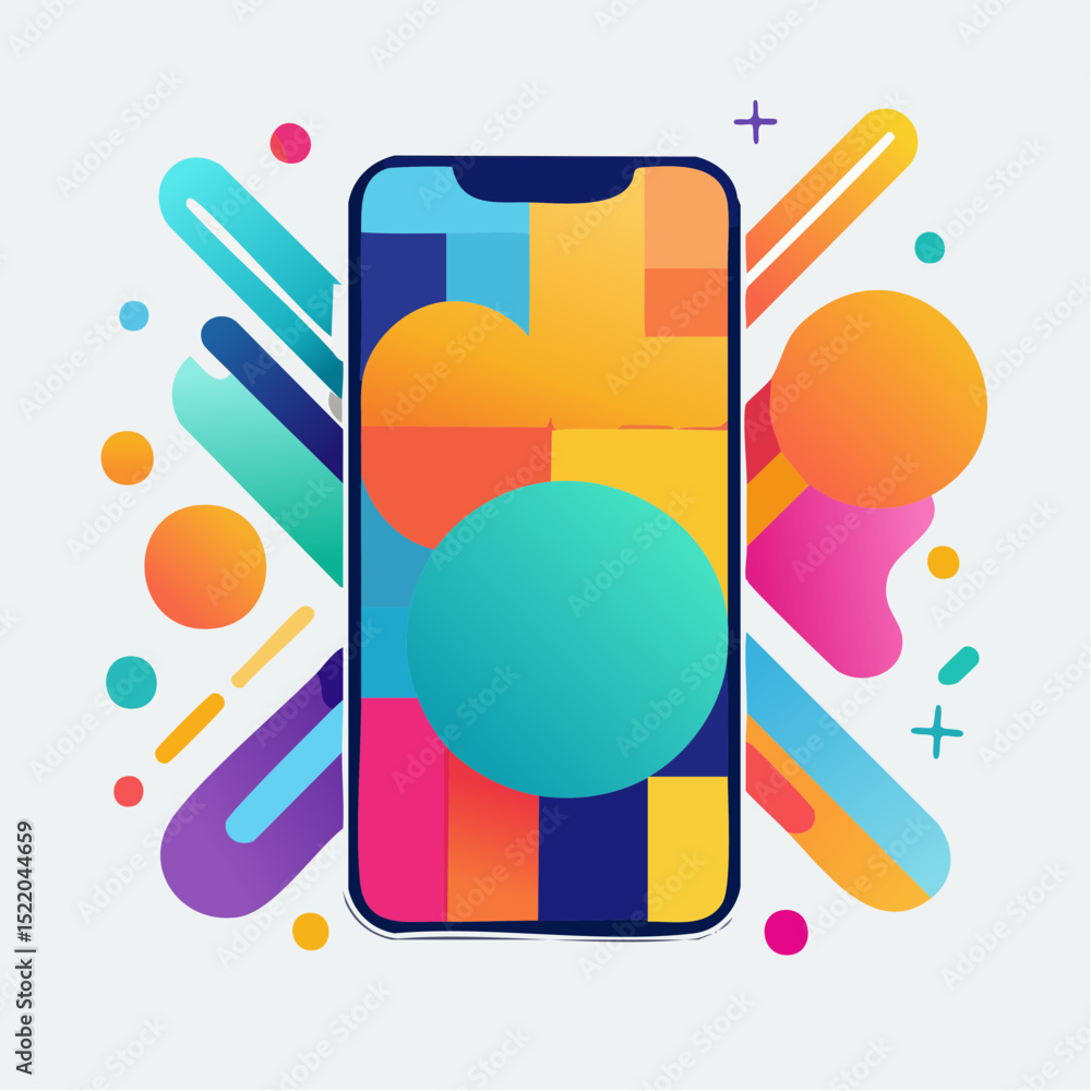 Aufkleber vibrant and colorful abstract illustration of a smartphone with geometric shapes and a playful desig