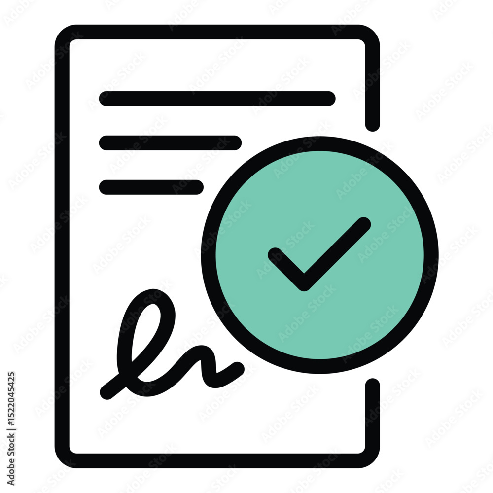 Poster confirmation icon flat line style illustration representing approval or verification, suitable for a
