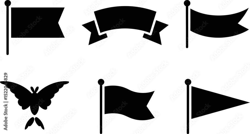 Poster vector flags and banner collection black and white design elements for graphic design and decoration