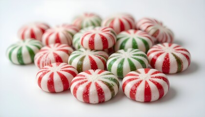 Pile of Festive Red and Green Striped Peppermint Candies - Holiday Sweet Treat
