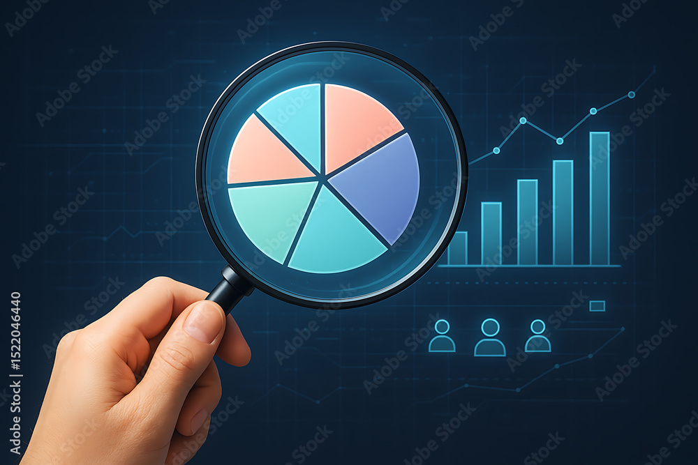 Poster data analysis magnifying business insights through pie charts and growth graphs for strategic decisi