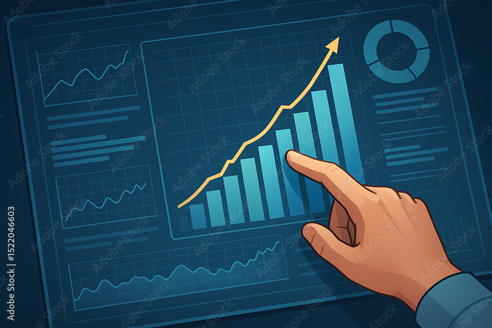 Poster analyzing business growth charting success with data-driven insights and strategic planning for expo