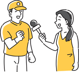 女性のインタビューに応える野球選手