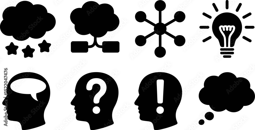 Poster idea concept thinking mind brain solution innovation question mark exclamation point cloud network 1