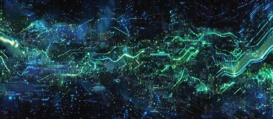 Fototapeta premium Abstract glowing circuit lines in teal and emerald