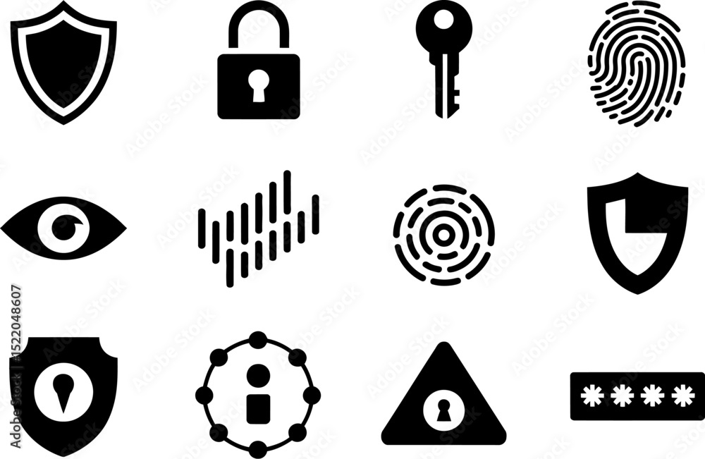Poster security icons set vector illustration for data protection and privacy safety and access control des