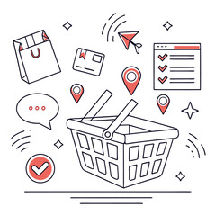 Online shopping basket illustration