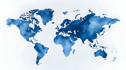 Abstract Blue Watercolor World Map