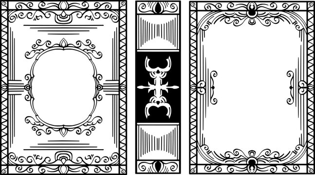 featuring a classic vintage style book cover design with engravings in three parts: front, middle and back.