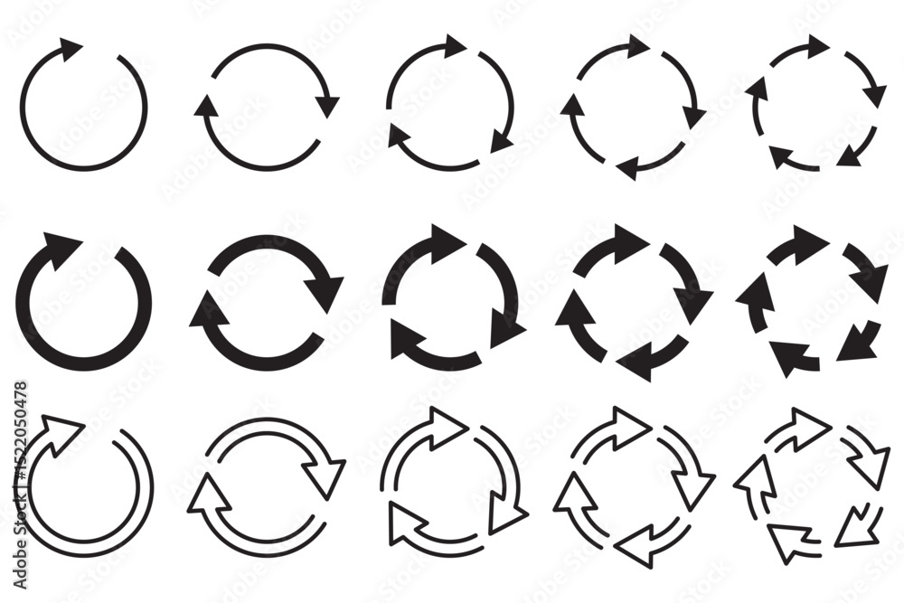 Poster circle arrow icon set. refresh and reload icon set.
