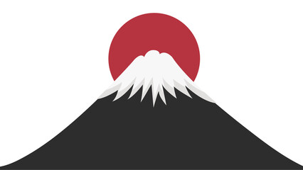Minimalist depiction of a red sun setting behind white, stylized hills, evoking a serene Lunar New Year ambiance, ideal for festive design projects.