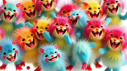 Fototapeta premium A vibrant and energetic repetition of suki, expressing joy and playfulness in a colorful artistic presentation isolated on transparent background..