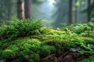 Fototapeta premium Lush green moss patch isolated on white background