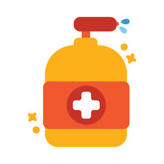 Bottle of sanitizer with white cross. Suitable for healthcare, medical, hygiene concepts. Preventive products for clinics, hospitals, pharmacies