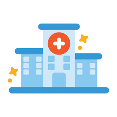 Simple cartoon hospital with a red cross, perfect for medical presentations, healthcare apps, childrens books, and hospitalrelated designs