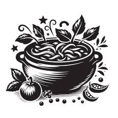Rustic Soup Pot with Vegetables and Herbs Illustration