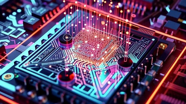 A quantum computer processes intricate algorithms amid a vibrant technological landscape, showcasing the cutting-edge advancements in computing