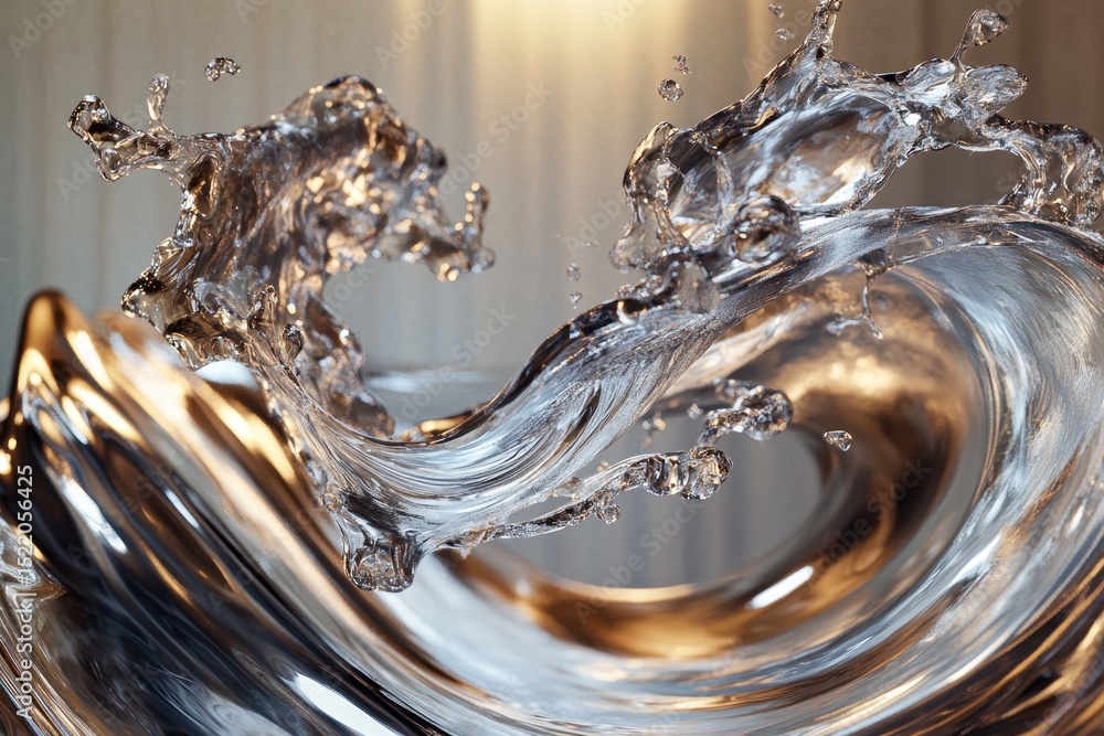 Poster liquid metal forms fluid dance in abstract representation of artificial intelligence, abstract liqui