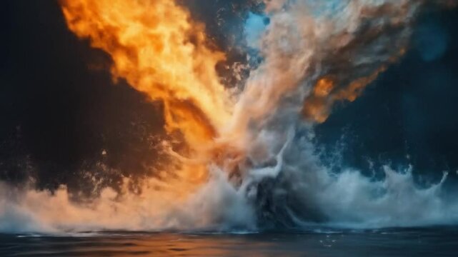 Dynamic Clash Between Fire And Water, Creating A Visually Striking Contrast Of Elements And Powers. 4k Video
