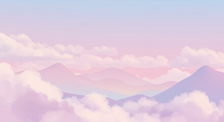 Fototapeta premium Pastel Mountain Dreamscape: A Serene Above-the-Clouds Vista
