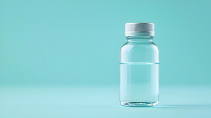 Clear Glass Bottle With Liquid Against Teal Background