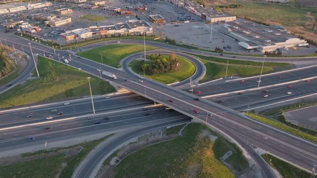 Mississauga highway 401 with vehicles moving in slow motion, aerial view